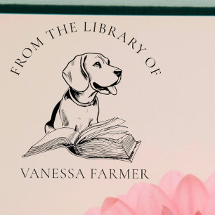 Tampons Encreurs Vintage de la bibliothèque de Chien avec livre