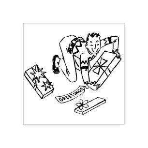 Tampons Encreurs Vintage des années 1950 Un homme avec des cadeaux