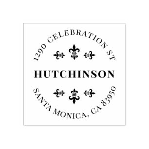 Tampons Encreurs Vintage Fleur De Lis Round Return Adresse