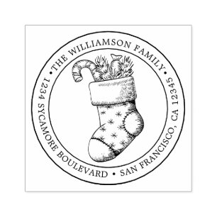 Tampons Encreurs Vintage Noël Stocker Round Retour Adresse Ru