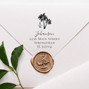 Tampons Encreurs Vintage Tropical Palm Trees Mariage Adresse de ret