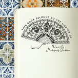 Tampons Encreurs Vintage Ventilateur Espagnol personnalisé Livre de<br><div class="desc">Ce beau timbre de bibliothèque dispose d'un ventilateur pliant espagnol vintage, avec le texte personnalisé : "Ce livre appartient à la bibliothèque de" dans une police simple, courbant gracieusement autour. Vous trouverez ci-dessous votre nom personnalisé en calligraphie manuscrite stylisée. Pour customiser ce timbre, cliquez sur le bouton Personnaliser ce modèle"....</div>