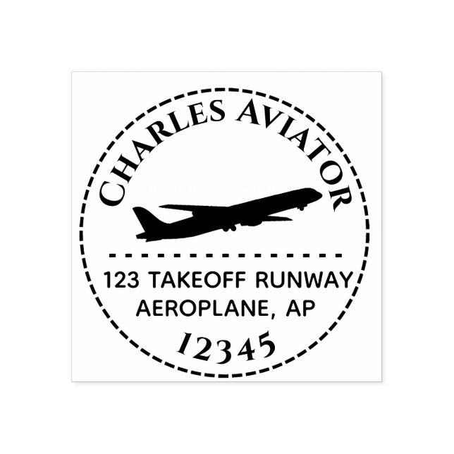 Tampons Encreurs Vol Jet Avion Retour Adresse Timbre Arrondi (Impression)