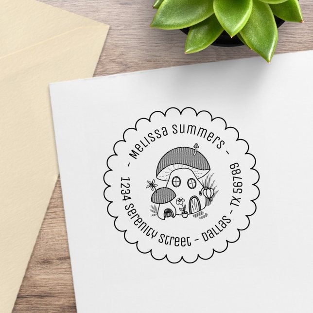 Tampons Encreurs Whimsical Fairy Mushroom House Scalloped Adresse (Créateur téléchargé)