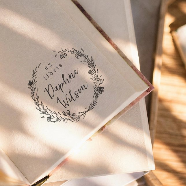 Tampons Encreurs Whimsical Floral Simple Calligraphy Ex Libris Book (Créateur téléchargé)