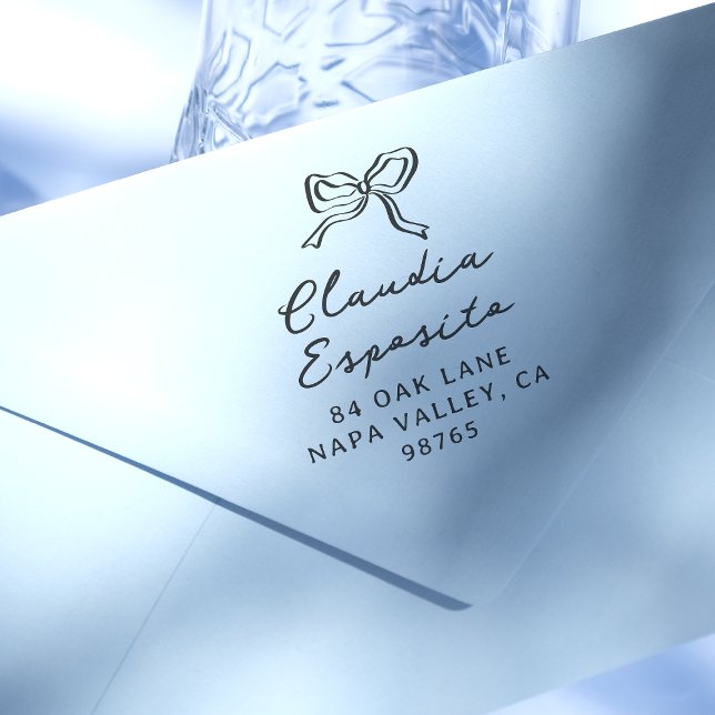 Tampons Encreurs Whimssical Bow & Calligraphy Nom Adresse de retour (Rubber Stamp Mock-up)