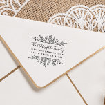 Tampons Encreurs Whimsy Hand-drawn Leaves Frame Return Address<br><div class="desc">Custom botanical return address rubber stamp featuring whimsy hand-drawn leaves framing a chic script font and trendy sans-serif typeface. Click on "Personalize this template" and add your family name and return address details and take home the perfect design for you! Stand out when you send out your mail! Available with...</div>