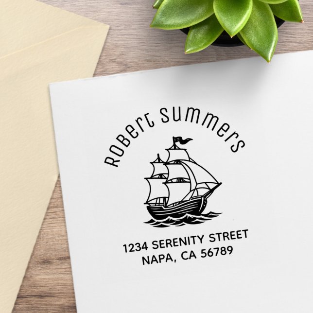 Tampons Encreurs Wooden Sailing Ship Galleon Sea Arch Address (Créateur téléchargé)