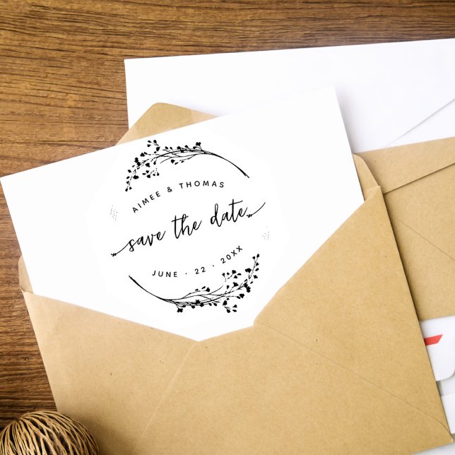Tampons Encreurs Wreath botanique rustique Enregistrer la date Mari (Créateur téléchargé)