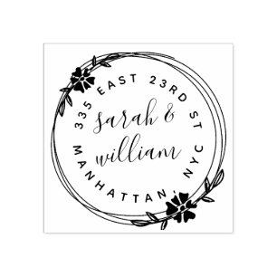 Tampons Encreurs Wreath tirée à la main Marié Couple Adresse de ret