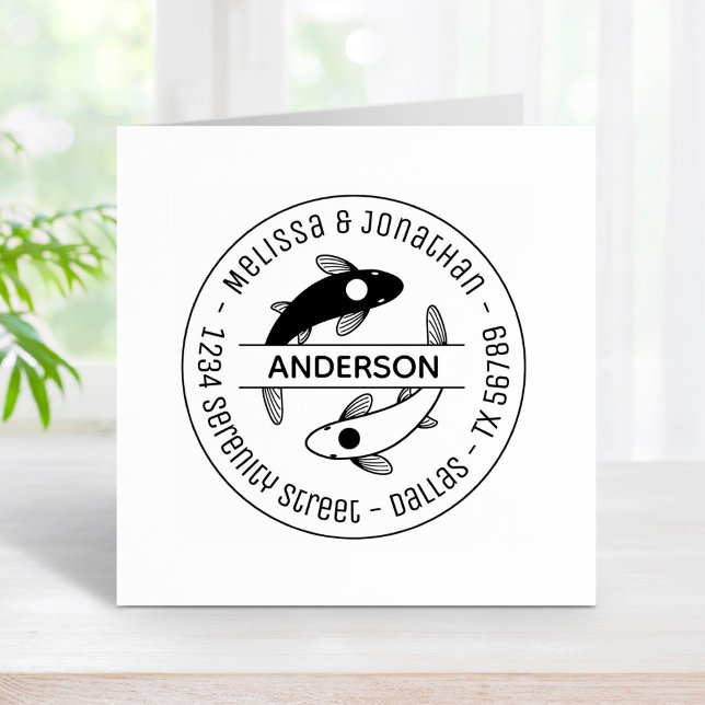 Tampons Encreurs Yin-Yang Fish Couple Family Adresse ronde 3 (Créateur téléchargé)