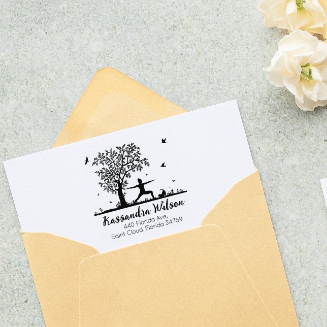 Tampons Encreurs Yoga avec chat, arbre Adresse de retour (Créateur téléchargé)