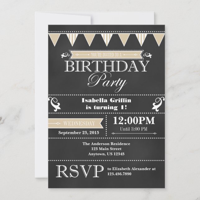 Tan Beige Black Chalkboard Invitation Anniversaire (Devant)