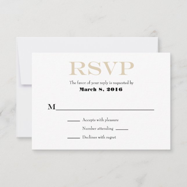Tan Beige Blanc Plaine Simple Mariage Cartes RSVP (Devant)
