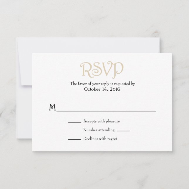 Tan Beige Blanc Plaine Simple Mariage Cartes RSVP (Devant)