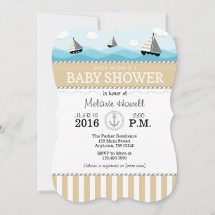Tan Beige Bleu Baby shower nautique Invitation