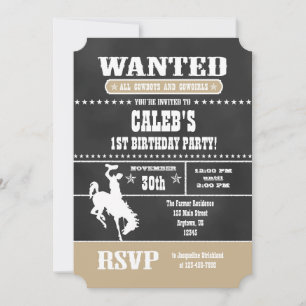 Tan Beige Chalkboard Cowboy Invitation d'anniversa