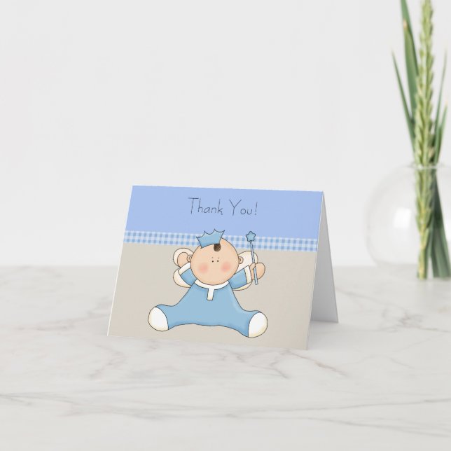 Tan Blue Prince Baby Boy Merci Cartes (Devant)