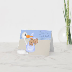 Tan Blue Stork Twin Baby Boy Merci Cartes