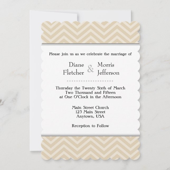 Tan Brown Beige Chevron Invitations de mariage (Devant)
