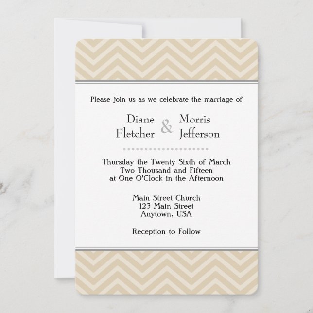 Tan Brown Beige Chevron Invitations de mariage (Devant)