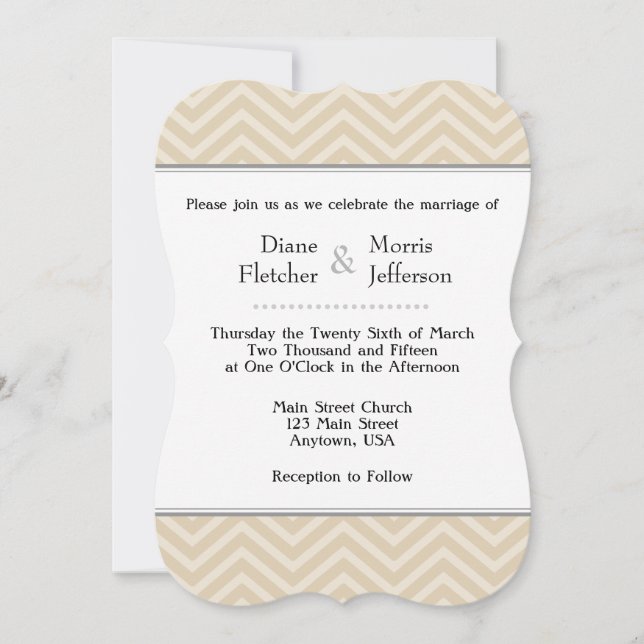 Tan Brown Beige Chevron Invitations de mariage (Devant)