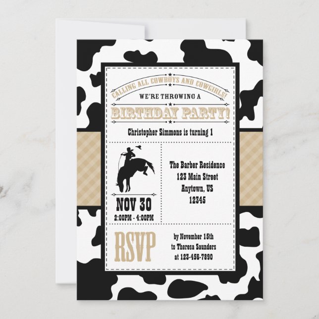 Tan Brown Cowhide Cowboy Invitation d'anniversaire (Devant)