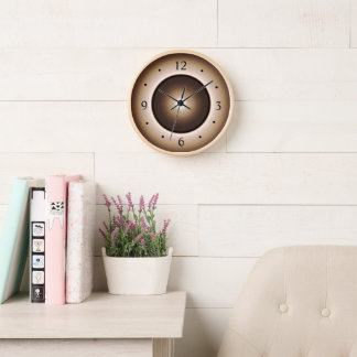 Tan/Brown Lune Effet Imprimé Design Horloge ronde