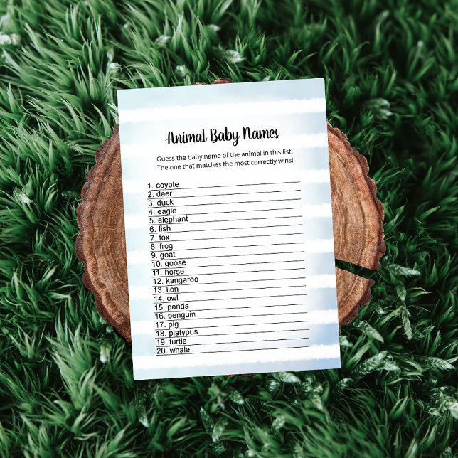 Tan Bunny Blue Animal Baby Names Carte de jeu (Créateur téléchargé)