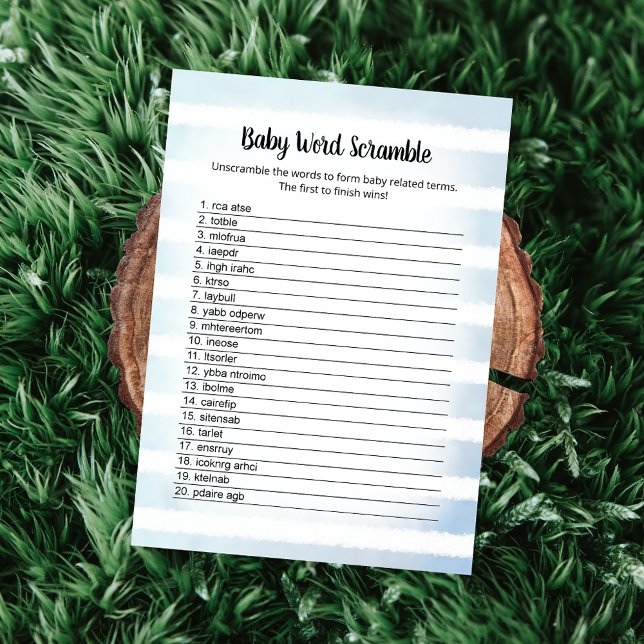 Tan Bunny Blue Baby Word Scramble Carte de jeu (Créateur téléchargé)