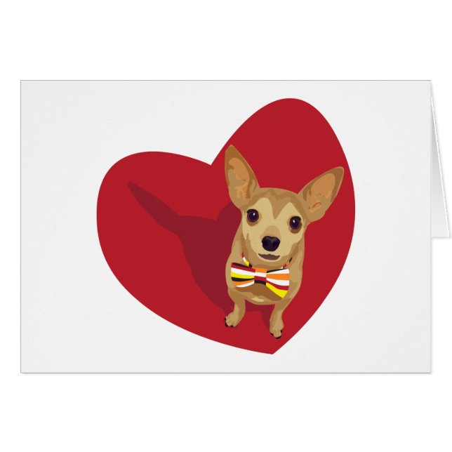 Tan Chihuahua avec cravate arc dans un coeur rouge (Devant horizontal)