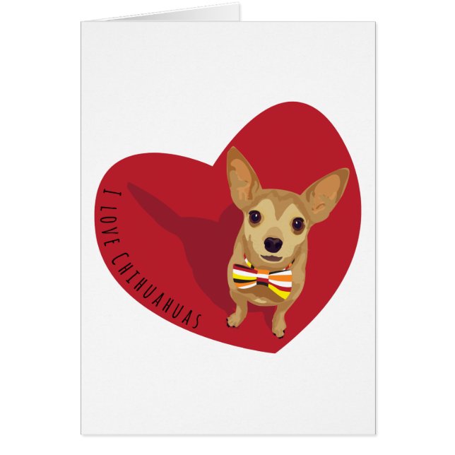 Tan Chihuahua avec cravate arc dans un coeur rouge (Devant)