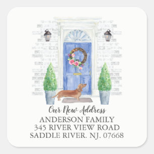 Tan Dachshund Porte Bleue Nouveau Étiquette D'Adre