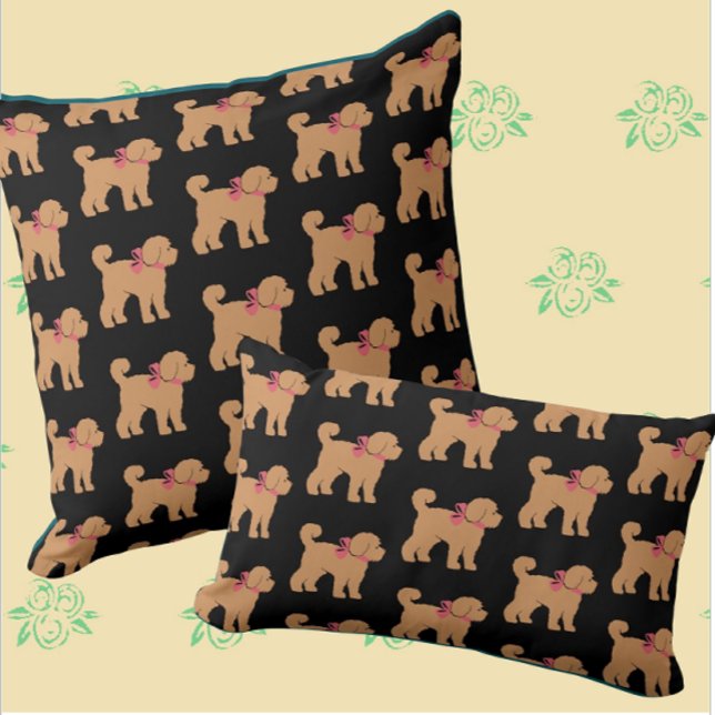 Tan Doodle Chien Black Arrière - plan Coussin (Fun doodle decor!)