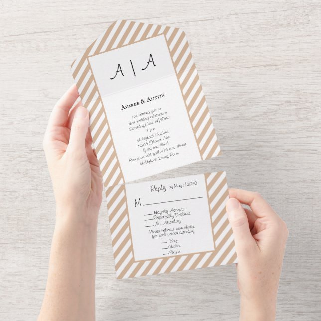Tan et blanc rayé tout en un mariage Invitation (Déchirure)