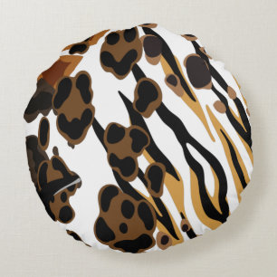 Tan & Gold African Savannah Imprimer Coussin rond