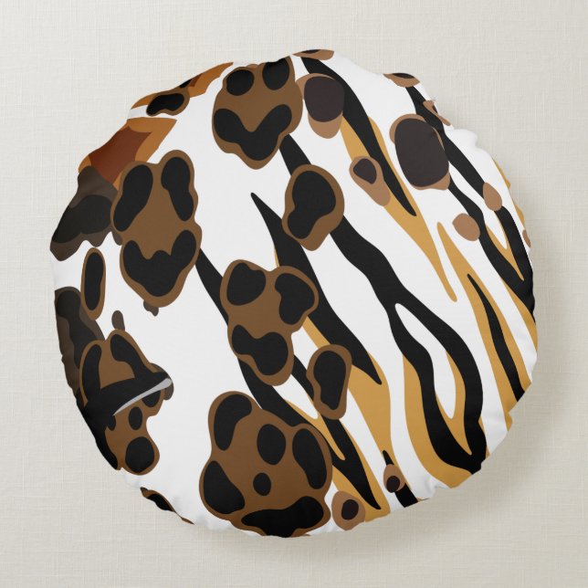 Tan & Gold African Savannah Imprimer Coussin rond (Dos)