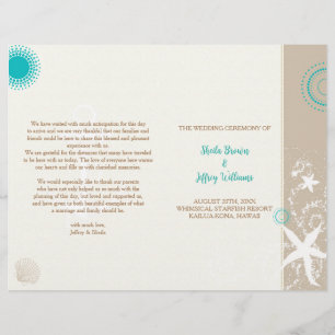Tan Ivory Aqua Beach Wedding BiFold Programme