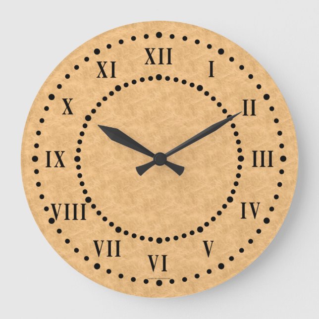 Tan Parchment Look Numéros romains Horloge murale (Recto)