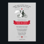 Tandem Bicycle Grey et Red Wedding Invitations<br><div class="desc">Invitations de mariage à bicyclette tandem avec la mariée et le marié à bicyclette en tandem. Amusant design vintage avec bannière rouge,  coeur et arc,  sur un arrière - plan gris mince rayé. Citation en haut : "vieillir avec moi,  le meilleur reste à faire"</div>