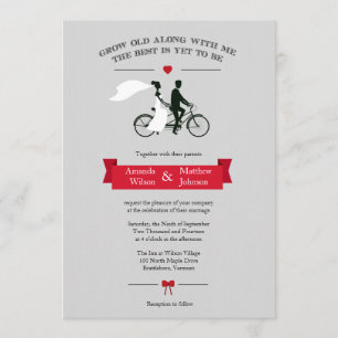 Tandem Bicycle Grey et Red Wedding Invitations