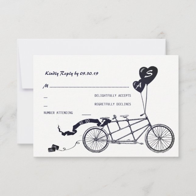 Tandem Bicycle Romantique Mariage Décontracté RSVP (Devant)