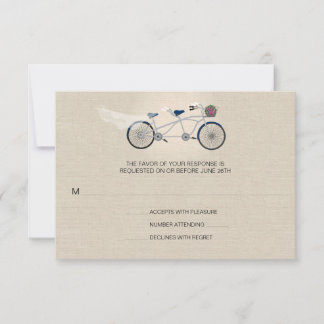 Tandem Bleu foncé Vélo Mariage Faux Linen RSVP