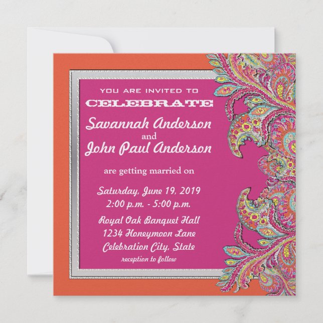 Tangerine marocaine & Fuchsia Mariage Invitations (Devant)