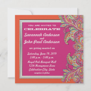 Tangerine marocaine & Fuchsia Mariage Invitations