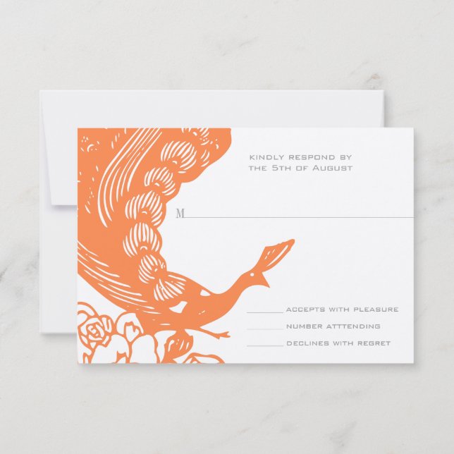 Tangerine Vintage moderne Peacock Wedding RSVP (Dos)