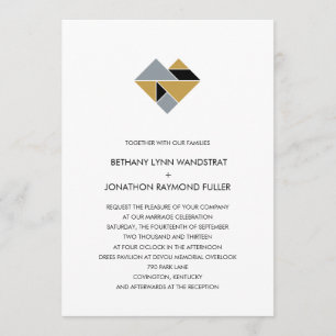 Tangram Heart Faire-part de mariage Black Gold Sil