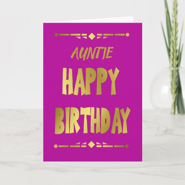 Tante Joyeuse Anniversaire Carte de Typographie Or (Devant)