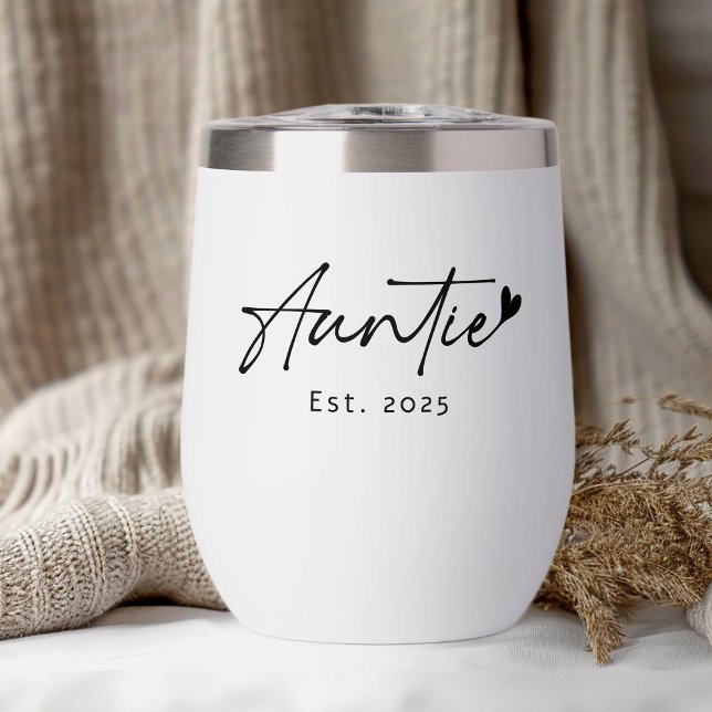 Tante minimale Année Est manuscrite coeur (Minimal auntie Est year handwritten script heart Thermal Wine Tumbler)