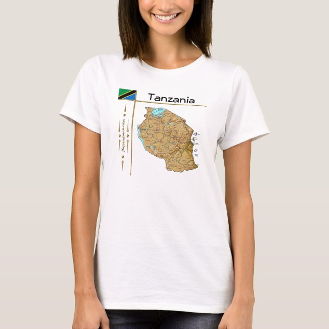 Tanzanie Carte + Drapeau + Titre T-Shirt (Devant)